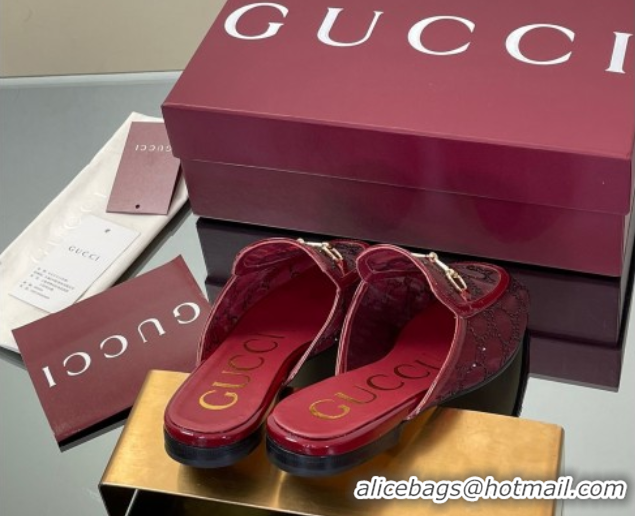 Pretty Style Gucci GG Mesh and Patent Leather Princetown Flat Slippers Red 50712041