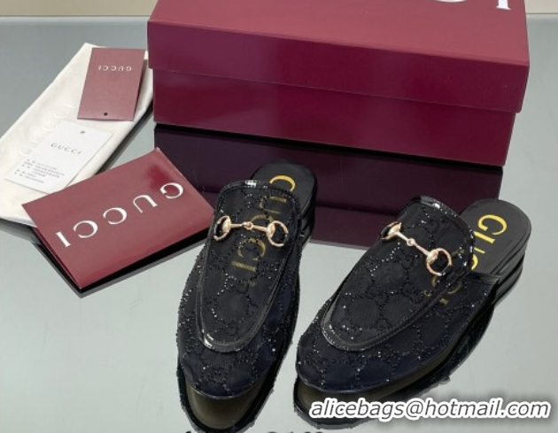 Luxurious Gucci GG Mesh and Patent Leather Princetown Flat Slippers Black 50712042