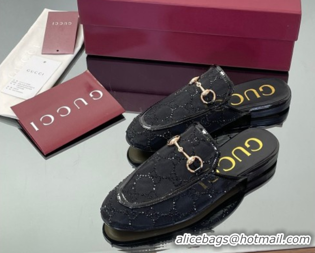 Luxurious Gucci GG Mesh and Patent Leather Princetown Flat Slippers Black 50712042