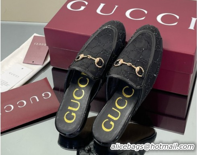 Luxurious Gucci GG Mesh and Patent Leather Princetown Flat Slippers Black 50712042