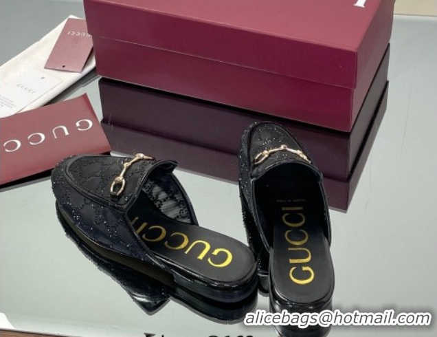 Luxurious Gucci GG Mesh and Patent Leather Princetown Flat Slippers Black 50712042