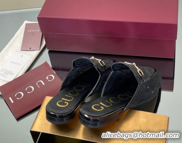 Luxurious Gucci GG Mesh and Patent Leather Princetown Flat Slippers Black 50712042