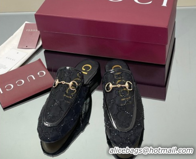 Luxurious Gucci GG Mesh and Patent Leather Princetown Flat Slippers Black 50712042
