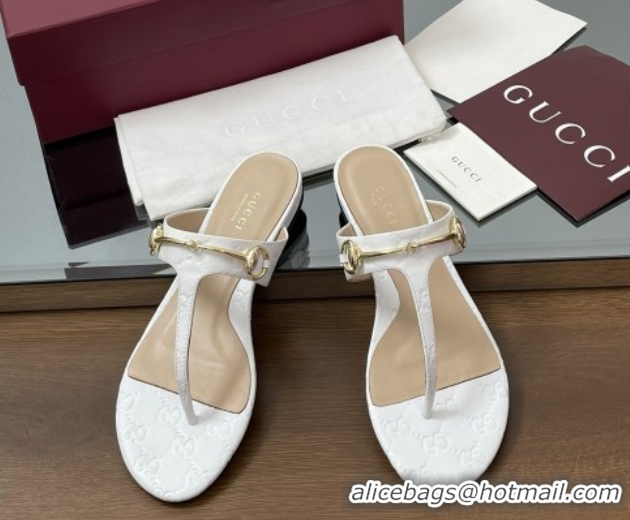 Good Quality Gucci Thong Sandal with Horsebit in GG Leather 816590 White