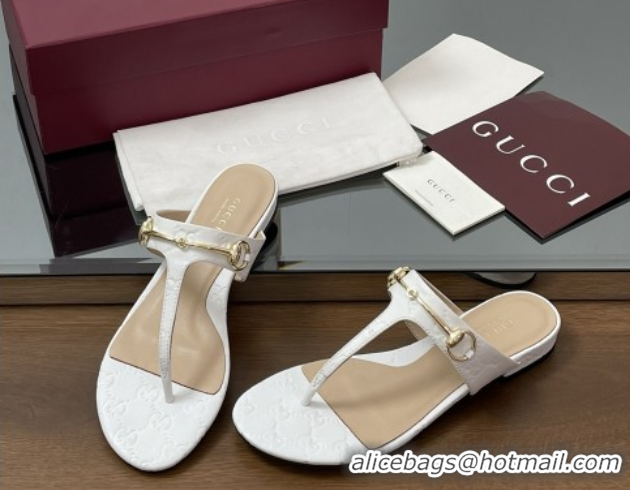 Good Quality Gucci Thong Sandal with Horsebit in GG Leather 816590 White