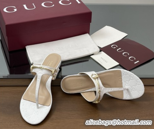 Good Quality Gucci Thong Sandal with Horsebit in GG Leather 816590 White