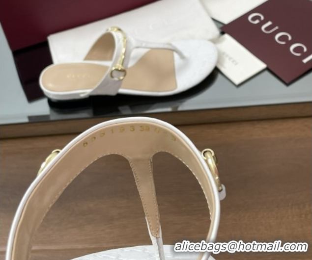 Good Quality Gucci Thong Sandal with Horsebit in GG Leather 816590 White