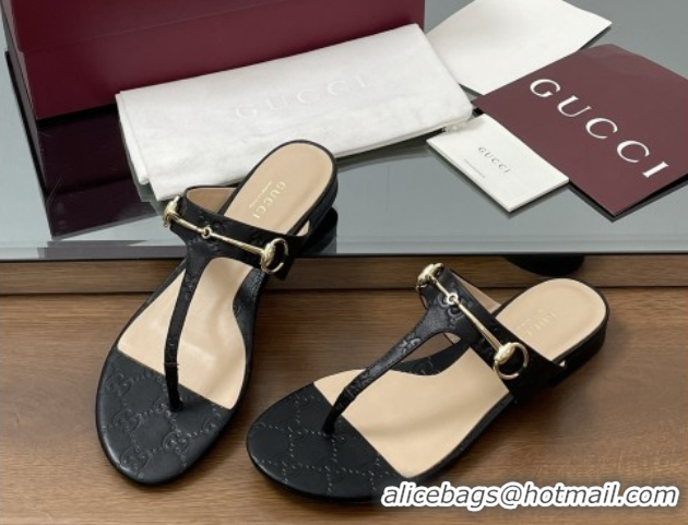 Good Looking Gucci Thong Sandal with Horsebit in GG Leather 816590 Black