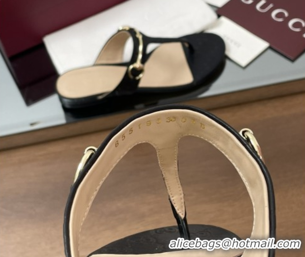 Good Looking Gucci Thong Sandal with Horsebit in GG Leather 816590 Black