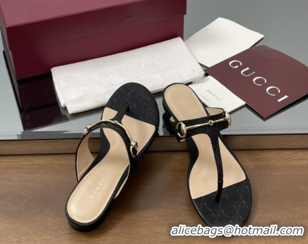 Good Looking Gucci Thong Sandal with Horsebit in GG Leather 816590 Black