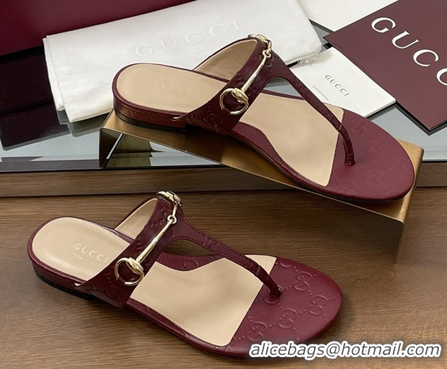 Popular Style Gucci Thong Sandal with Horsebit in GG Leather 816590 Burgundy