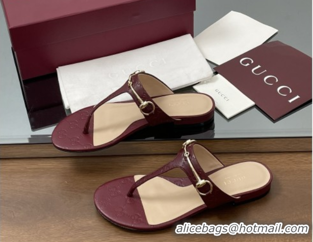 Popular Style Gucci Thong Sandal with Horsebit in GG Leather 816590 Burgundy