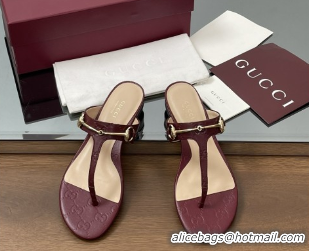 Popular Style Gucci Thong Sandal with Horsebit in GG Leather 816590 Burgundy