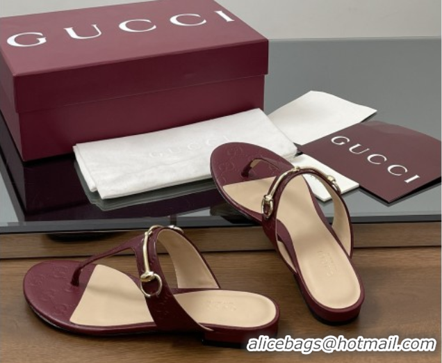 Popular Style Gucci Thong Sandal with Horsebit in GG Leather 816590 Burgundy