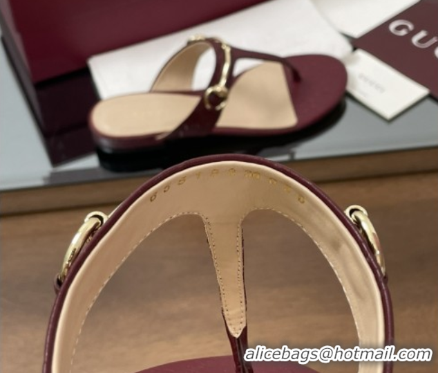 Popular Style Gucci Thong Sandal with Horsebit in GG Leather 816590 Burgundy