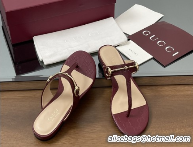Popular Style Gucci Thong Sandal with Horsebit in GG Leather 816590 Burgundy