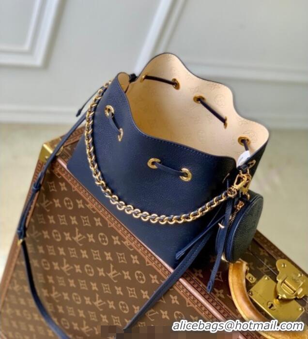 Cheap Louis Vuitton Bella Bucket Bag in Mahina Perforated Leather M14315 Navy Blue 2025
