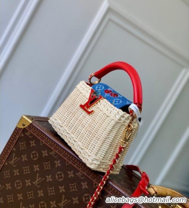 Promotional Louis Vuitton LV x TM Capucines Mini Bag in Rattan and Cherry Denim M14295 2025
