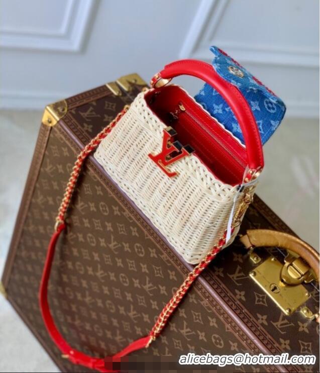Promotional Louis Vuitton LV x TM Capucines Mini Bag in Rattan and Cherry Denim M14295 2025