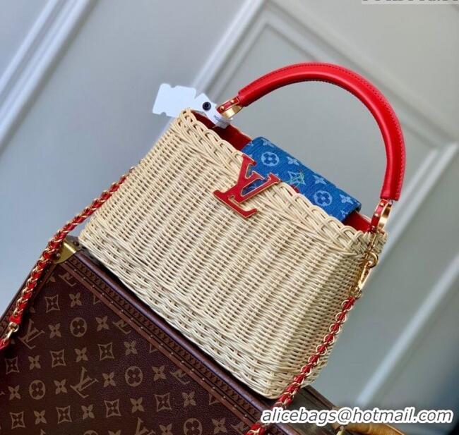 Unique Grade Louis Vuitton LV x TM Capucines PM Bag in Rattan and Cherry Denim M14295 2025
