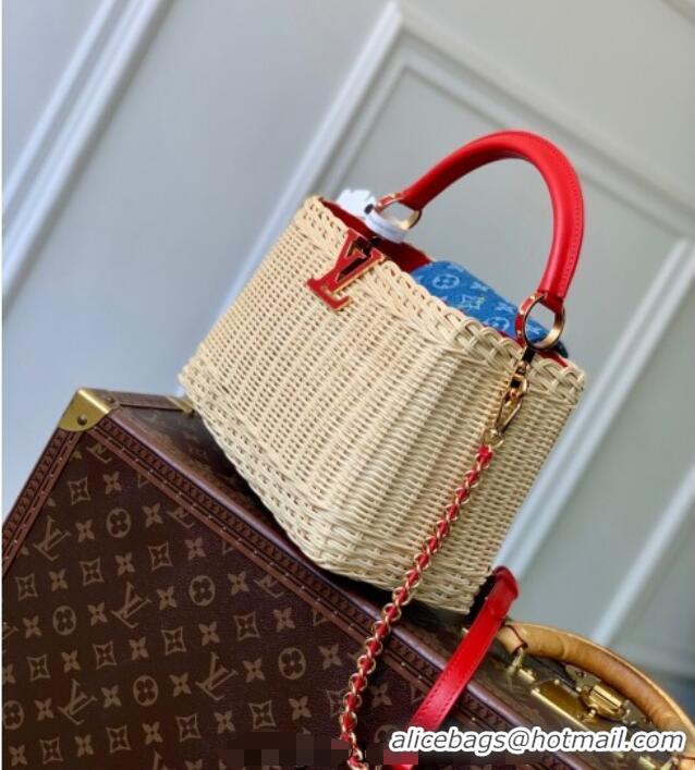 Unique Grade Louis Vuitton LV x TM Capucines PM Bag in Rattan and Cherry Denim M14295 2025