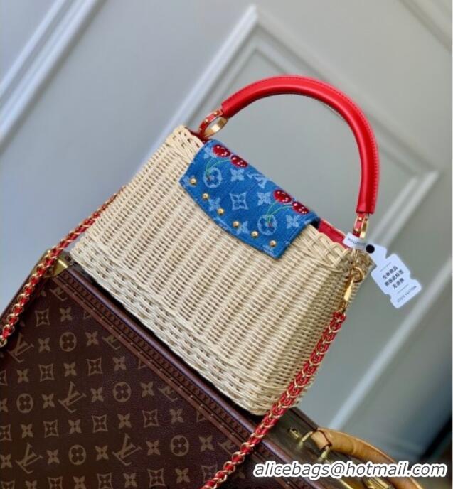 Unique Grade Louis Vuitton LV x TM Capucines PM Bag in Rattan and Cherry Denim M14295 2025