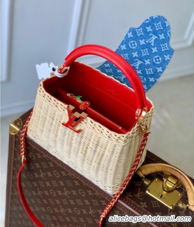 Unique Grade Louis Vuitton LV x TM Capucines PM Bag in Rattan and Cherry Denim M14295 2025