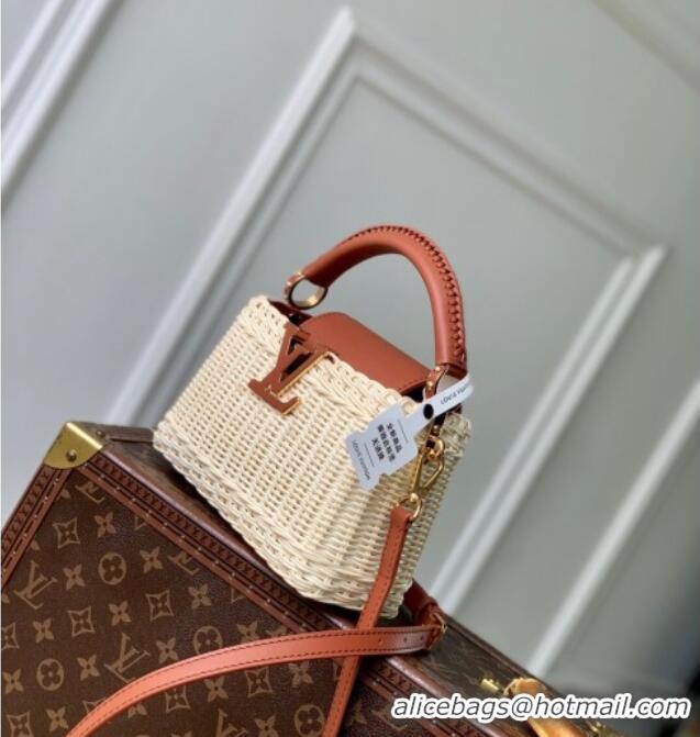 Promotional Louis Vuitton Capucines Mini Bag in Rattan and Leather M14365 Brown 2025