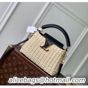 Luxury Discount Louis Vuitton Capucines Mini Bag in Rattan and Leather M26003 Black 2025