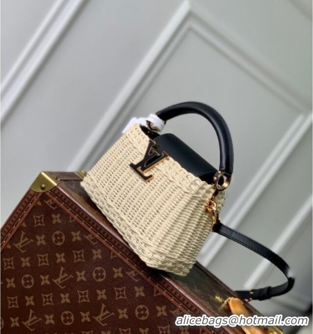 Luxury Discount Louis Vuitton Capucines Mini Bag in Rattan and Leather M26003 Black 2025