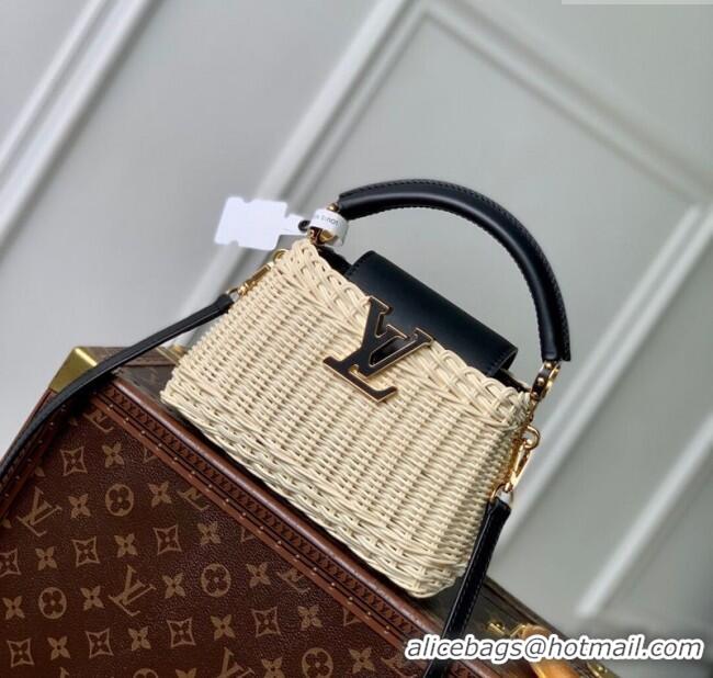 Luxury Discount Louis Vuitton Capucines Mini Bag in Rattan and Leather M26003 Black 2025