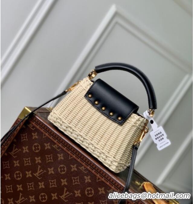 Luxury Discount Louis Vuitton Capucines Mini Bag in Rattan and Leather M26003 Black 2025