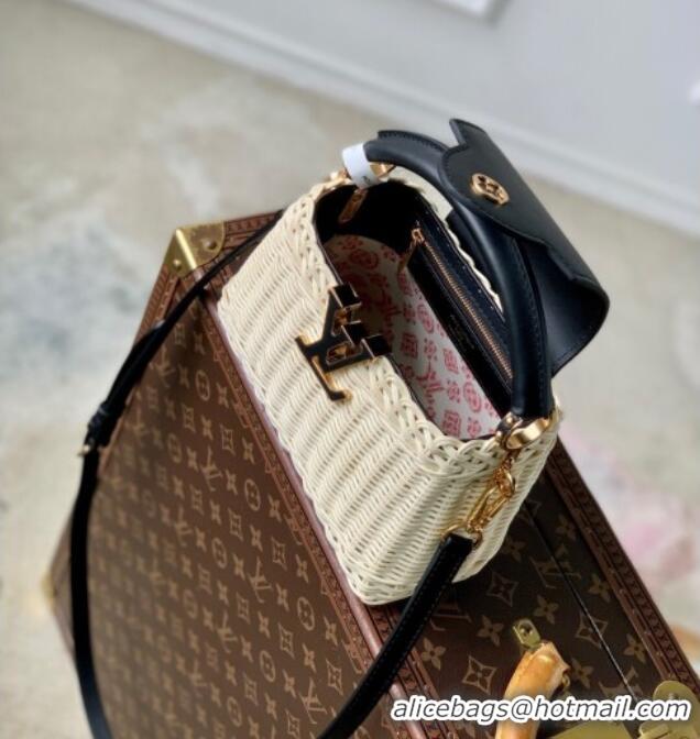 Luxury Discount Louis Vuitton Capucines Mini Bag in Rattan and Leather M26003 Black 2025