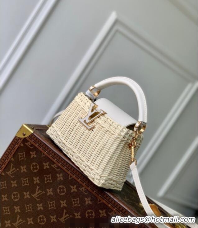 Discount Louis Vuitton Capucines Mini Bag in Rattan and Leather M26004 White 2025