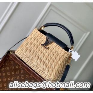 Buy Fashionable Louis Vuitton Capucines BB Bag in Rattan and Leather M14366 Black 2025