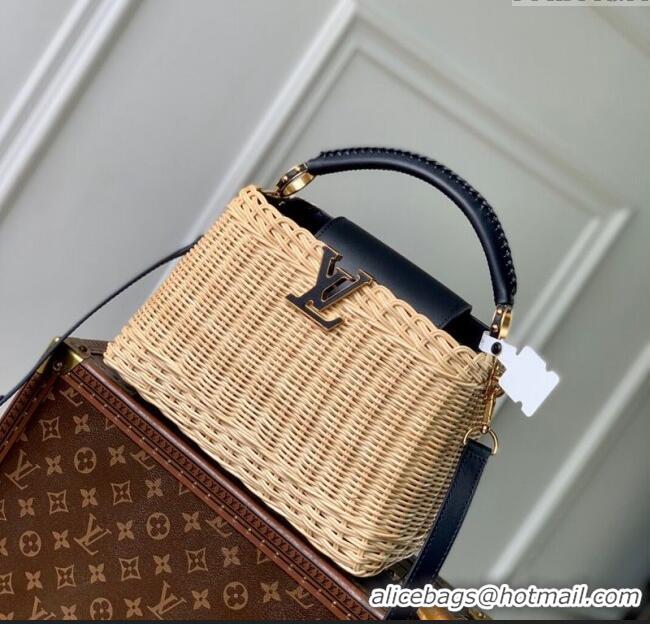 Buy Fashionable Louis Vuitton Capucines BB Bag in Rattan and Leather M14366 Black 2025