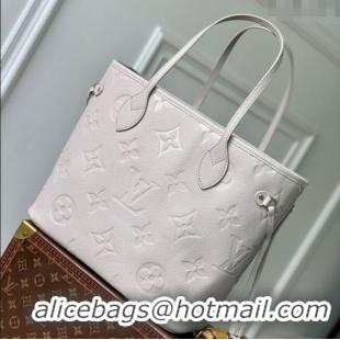 Super Quality Louis Vuitton Neverfull MM Bag in Grained Cowhide Leather M13578 Light Grey 2025