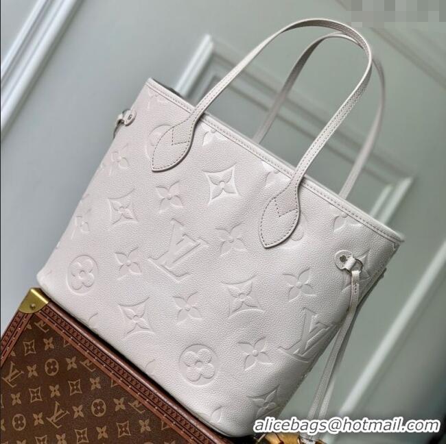 Super Quality Louis Vuitton Neverfull MM Bag in Grained Cowhide Leather M13578 Light Grey 2025