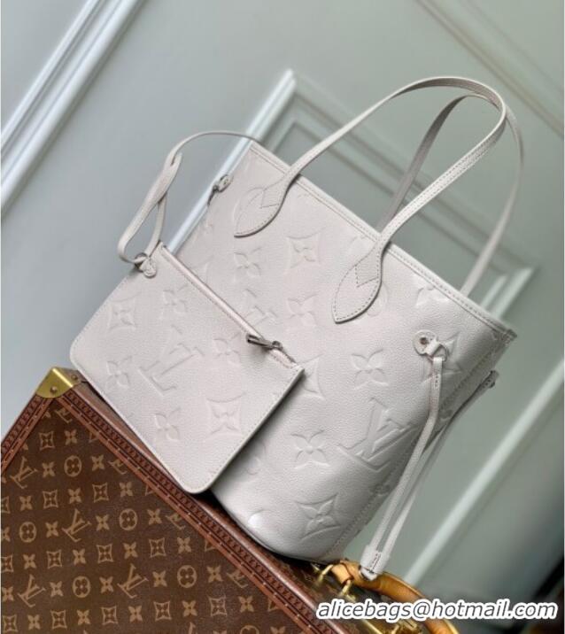 Super Quality Louis Vuitton Neverfull MM Bag in Grained Cowhide Leather M13578 Light Grey 2025