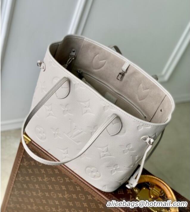 Super Quality Louis Vuitton Neverfull MM Bag in Grained Cowhide Leather M13578 Light Grey 2025