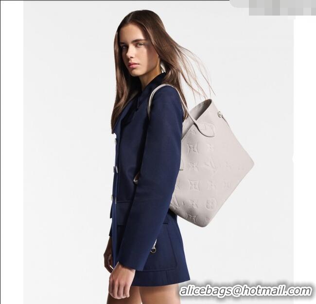Super Quality Louis Vuitton Neverfull MM Bag in Grained Cowhide Leather M13578 Light Grey 2025