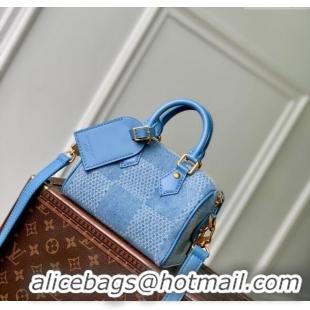 Famous Brand Louis Vuitton Mens Speedy 18 Bandouliere Mini Bag in Blue Damier Denim 3D Canvas N00208 2025