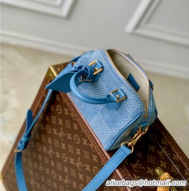Famous Brand Louis Vuitton Mens Speedy 18 Bandouliere Mini Bag in Blue Damier Denim 3D Canvas N00208 2025