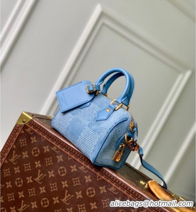 Famous Brand Louis Vuitton Mens Speedy 18 Bandouliere Mini Bag in Blue Damier Denim 3D Canvas N00208 2025