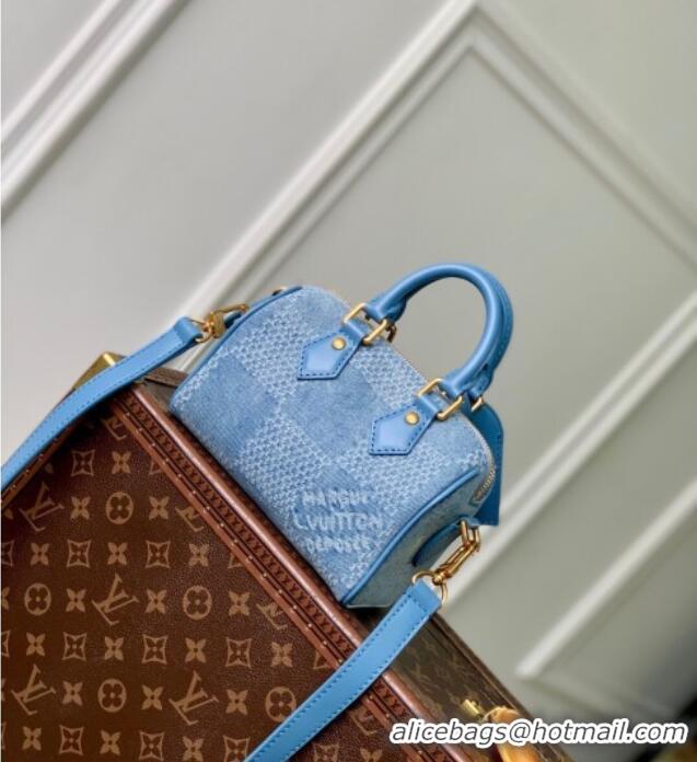 Famous Brand Louis Vuitton Mens Speedy 18 Bandouliere Mini Bag in Blue Damier Denim 3D Canvas N00208 2025