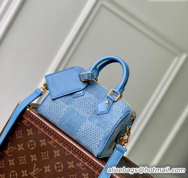 Famous Brand Louis Vuitton Mens Speedy 18 Bandouliere Mini Bag in Blue Damier Denim 3D Canvas N00208 2025