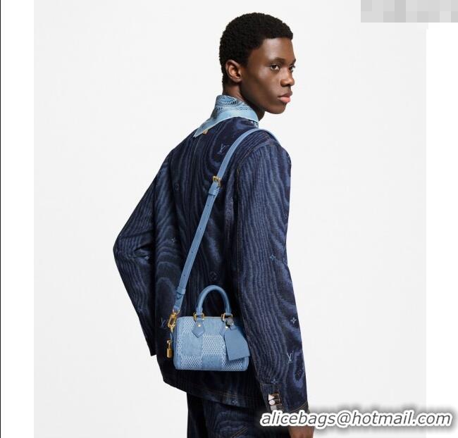 Famous Brand Louis Vuitton Mens Speedy 18 Bandouliere Mini Bag in Blue Damier Denim 3D Canvas N00208 2025