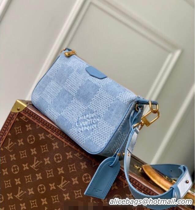 Discount Louis Vuitton Mens Pochette Accessories XL Crossbody Bag in Blue Damier Denim 3D Canvas N00204 2025