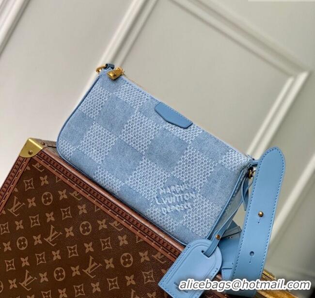 Discount Louis Vuitton Mens Pochette Accessories XL Crossbody Bag in Blue Damier Denim 3D Canvas N00204 2025
