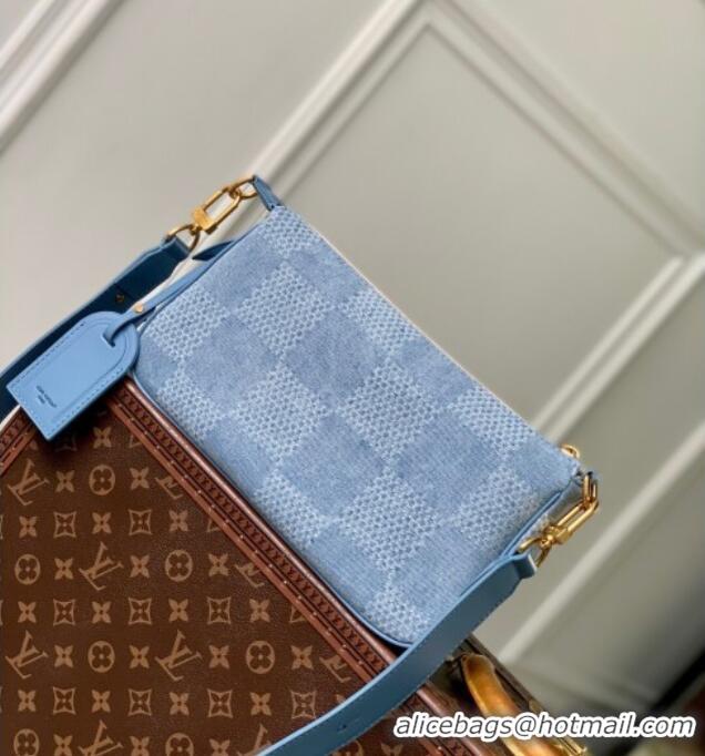 Discount Louis Vuitton Mens Pochette Accessories XL Crossbody Bag in Blue Damier Denim 3D Canvas N00204 2025